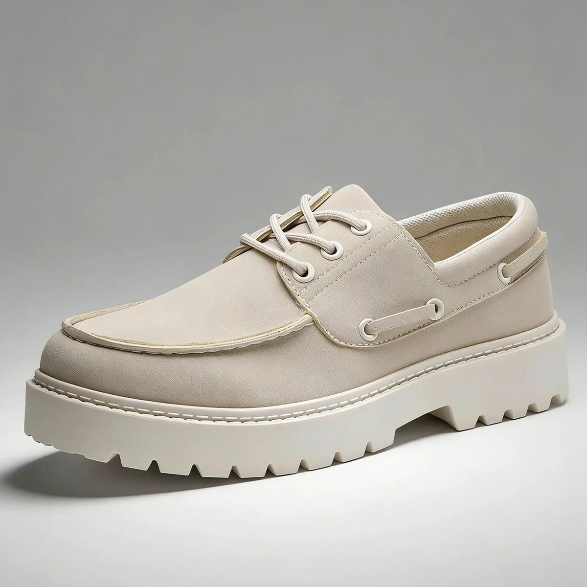 Men's Platform Lace-Up Shoes in Beige – product view | Hensley London