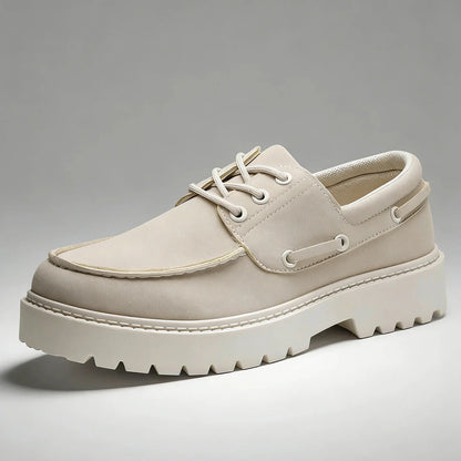 Men's Platform Lace-Up Shoes in Beige – product view | Hensley London