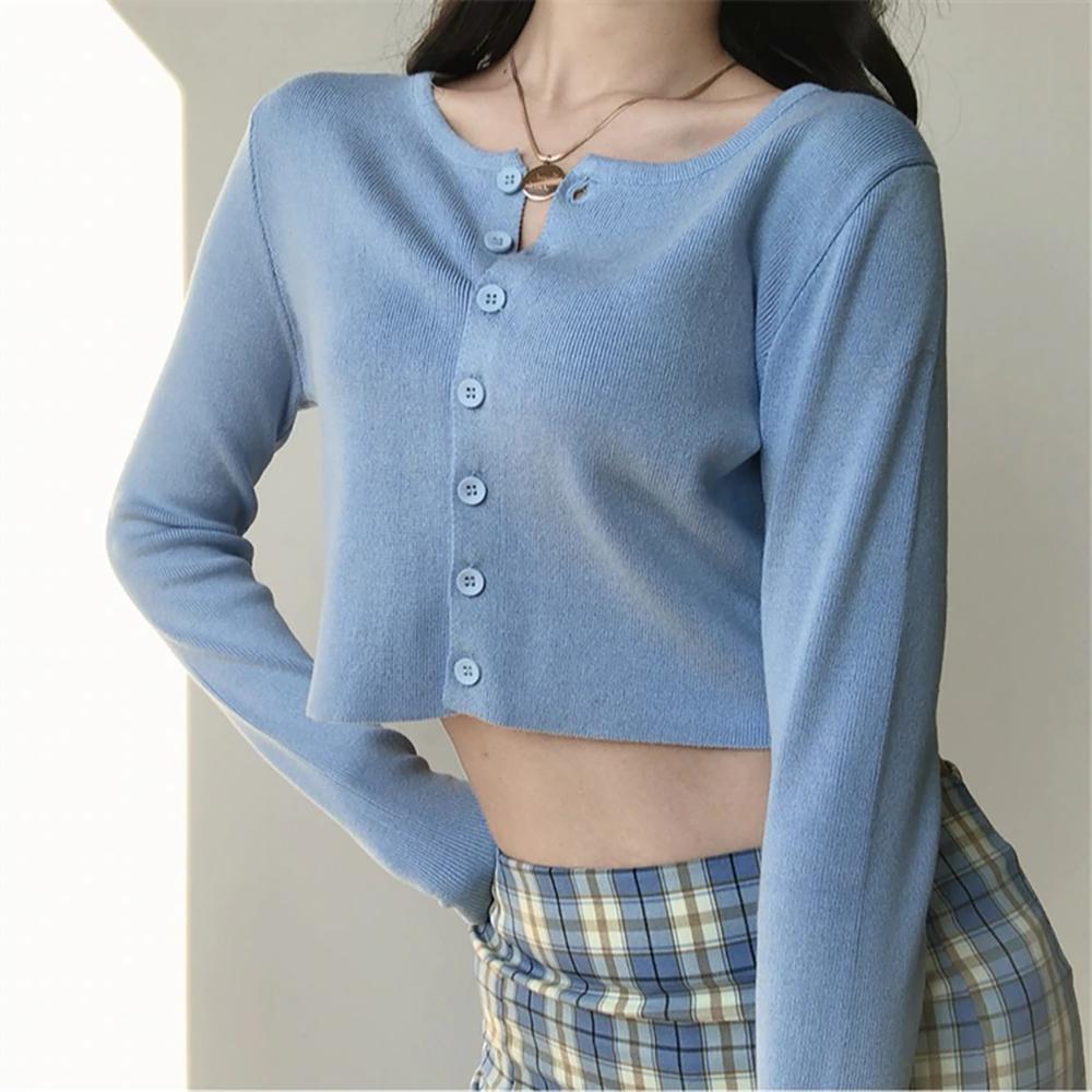 Striking Knitted Crop Top Long Sleeve Sweater 2