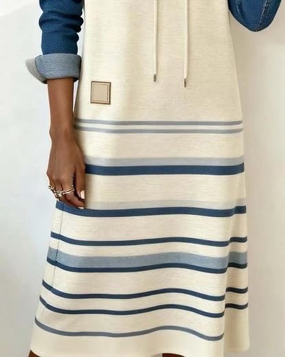 Women's Colour-Block Striped Hooded Dress in White – product view | Hensley London