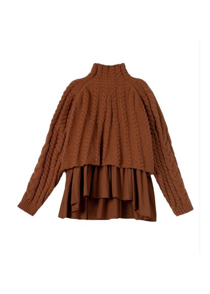 Women's Knit Sweater Caramel High Neck Two-Piece - 5