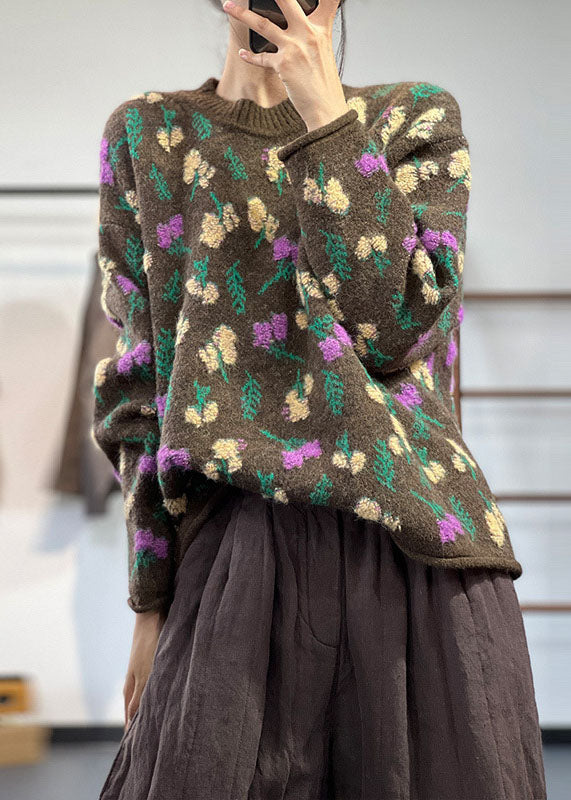 Women's Oversized Sweater Brown Knit - 2