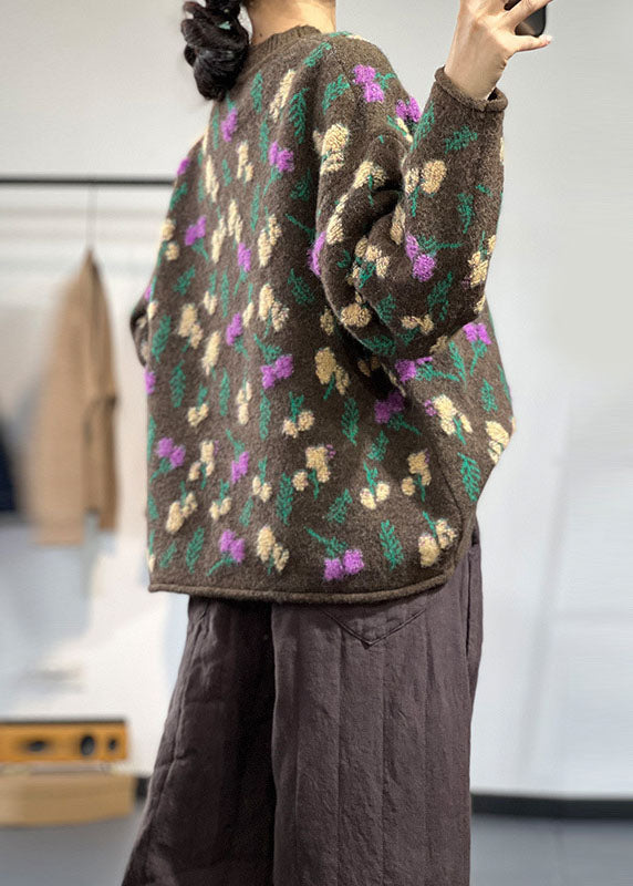 Women's Oversized Sweater Brown Knit - 5