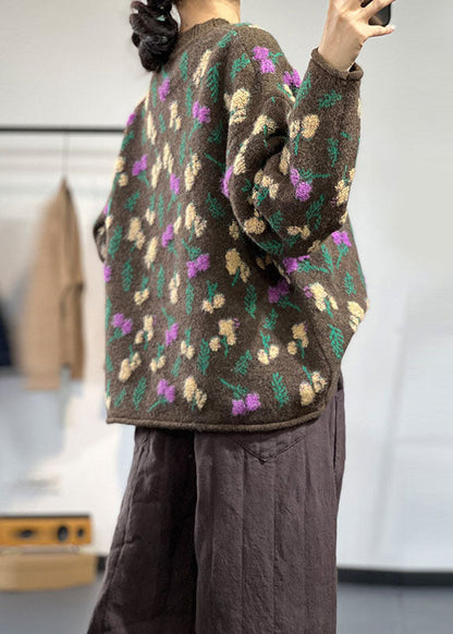 Women's Oversized Sweater Brown Knit - 5