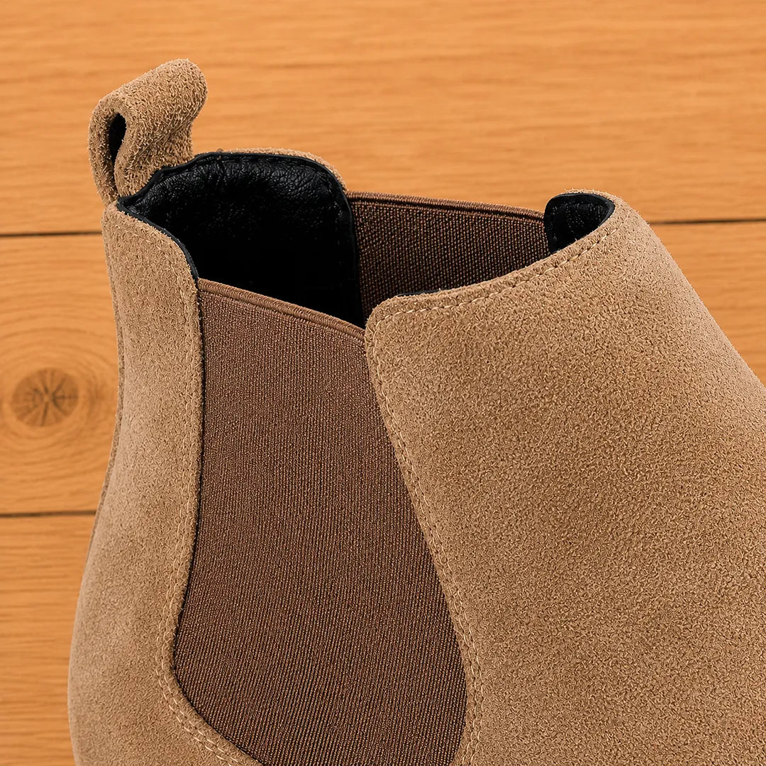 Men's Textured Chelsea Boots in Beige – elastic panel and pull-tab detail | Hensley London