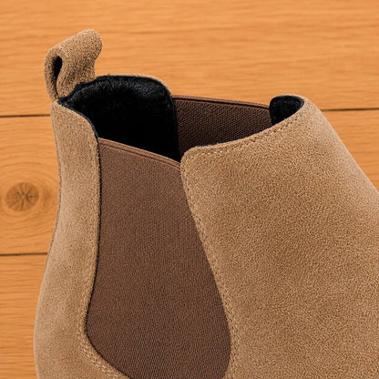 Men's Textured Chelsea Boots in Beige – elastic panel and pull-tab detail | Hensley London