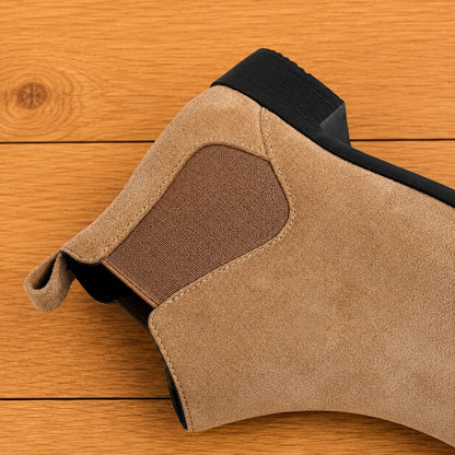 Men's Textured Chelsea Boots in Beige – side panel and heel detail | Hensley London
