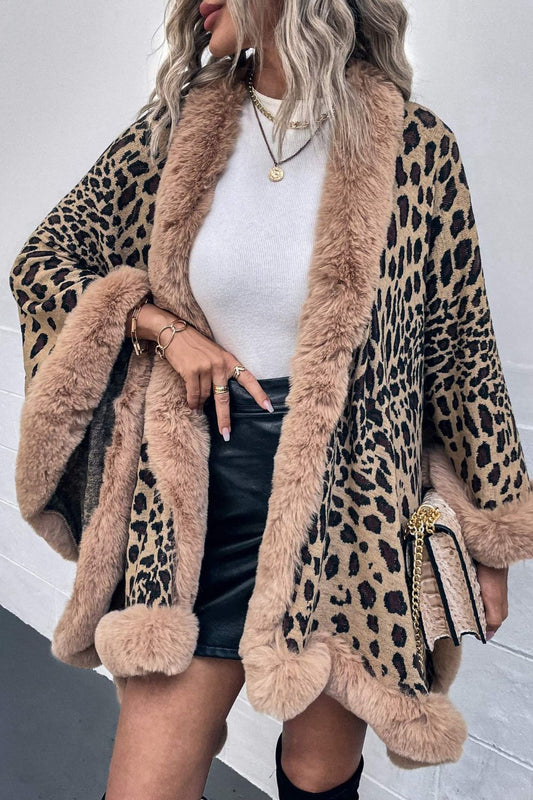 Chic Leopard Print Open Poncho for Women 1