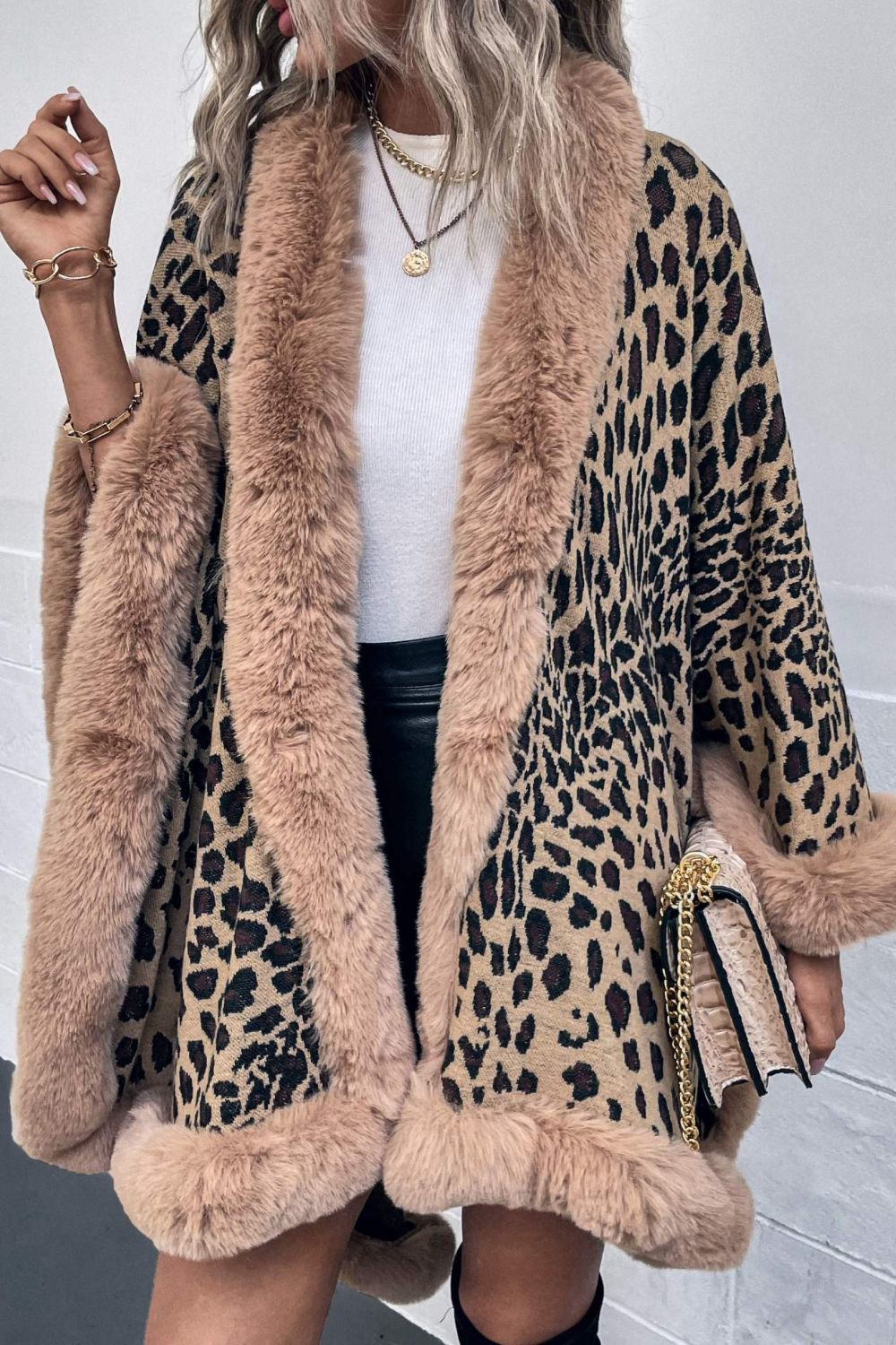 Chic Leopard Print Open Poncho for Women 3