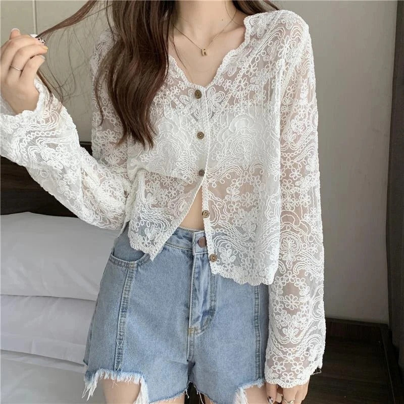 Stylishly Sheer Floral Detail Lace Cardigan 2