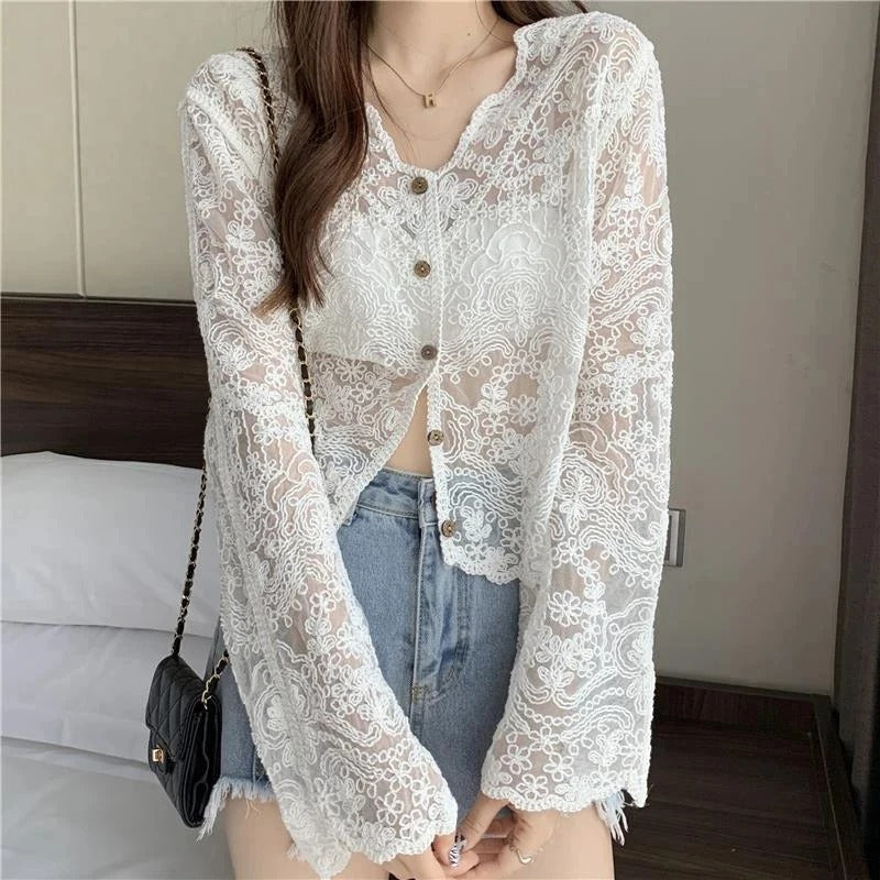 Stylishly Sheer Floral Detail Lace Cardigan 4