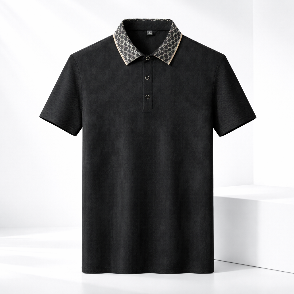 Men's Textured Knit Polo Shirt in Red - front view | Hensley London