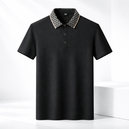 Men's Textured Knit Polo Shirt in Red - front view | Hensley London
