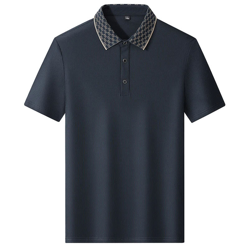 Men's Textured Knit Polo Shirt in Red - detail view | Hensley London