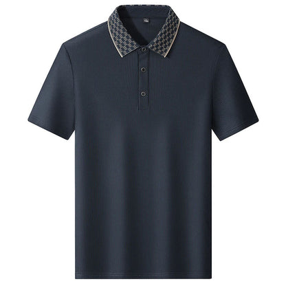 Men's Textured Knit Polo Shirt in Red - detail view | Hensley London