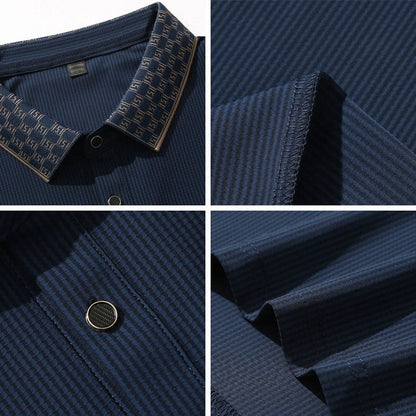 Men's Textured Knit Polo Shirt in Gray - front view | Hensley London