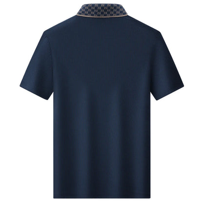 Men's Textured Knit Polo Shirt in Gray - detail view | Hensley London