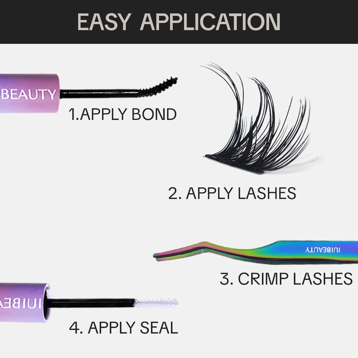 Women's False Eyelashes Kit Black PBT Material - Long-Lasting, Natural Look, Vegan - 8