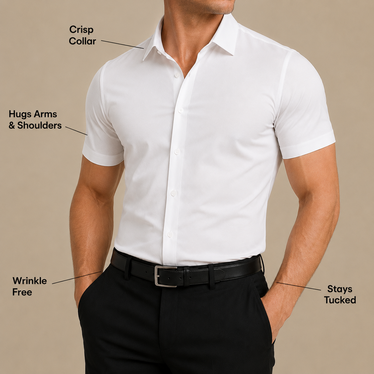 Men's Stretch Cotton Short-Sleeve Dress Shirt – detail view | Hensley London