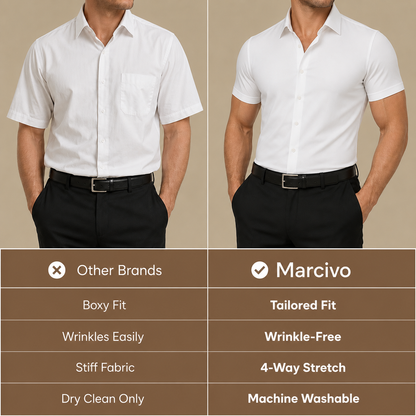 Men's Stretch Cotton Short-Sleeve Dress Shirt – close-up view | Hensley London