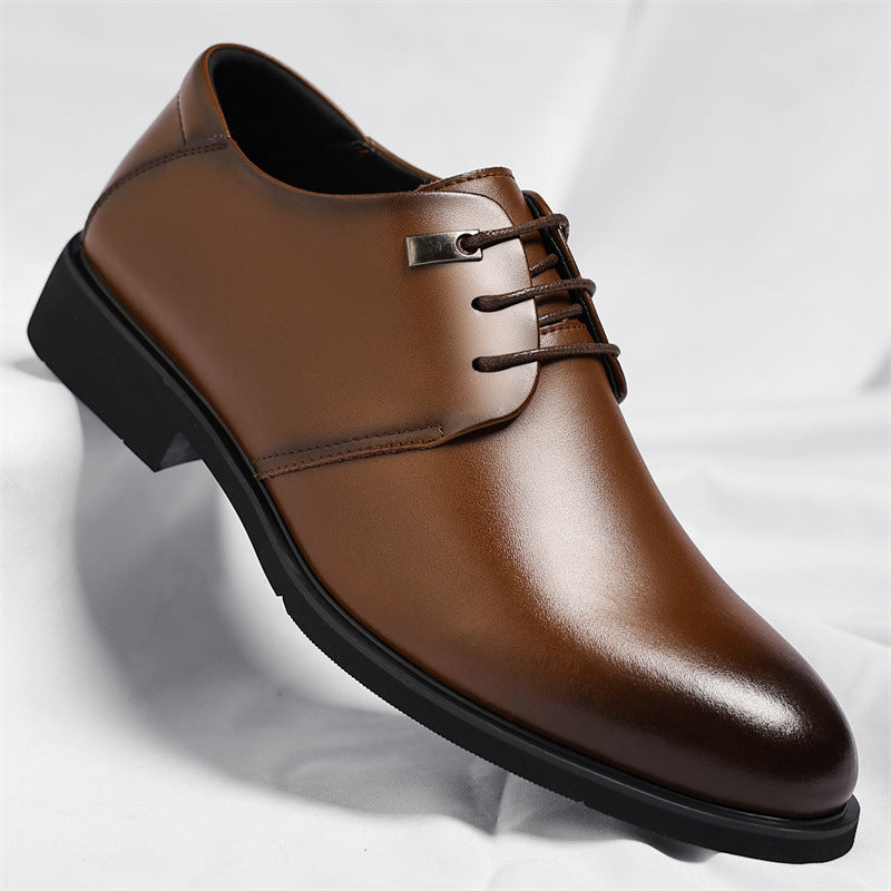 Men's Leather Plain-Toe Lace-Up Dress Shoes in Brown - product view | Hensley London
