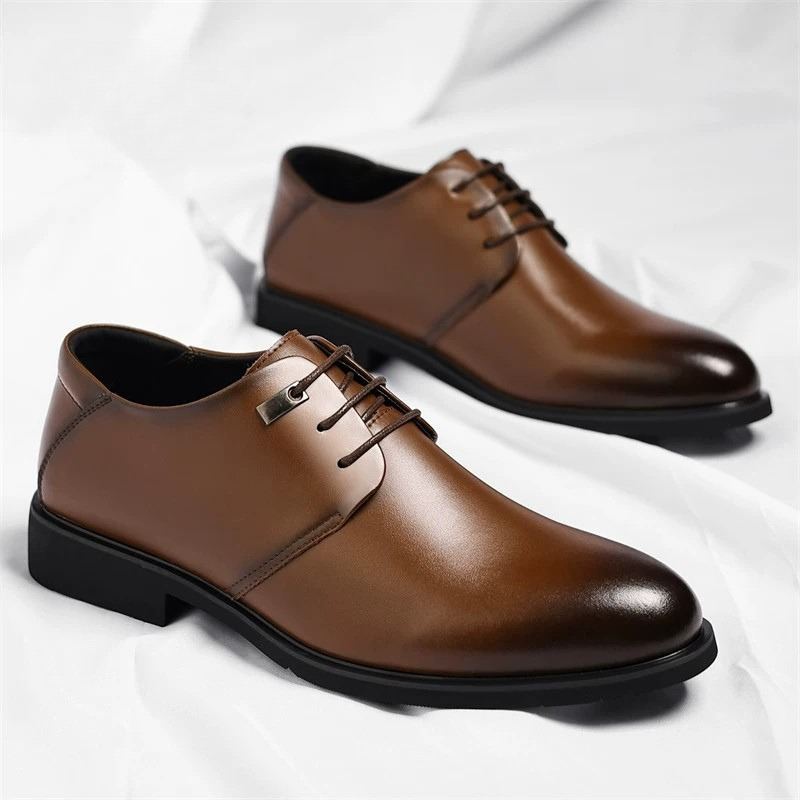 Men's Leather Plain-Toe Lace-Up Dress Shoes in Brown - additional view 2 | Hensley London