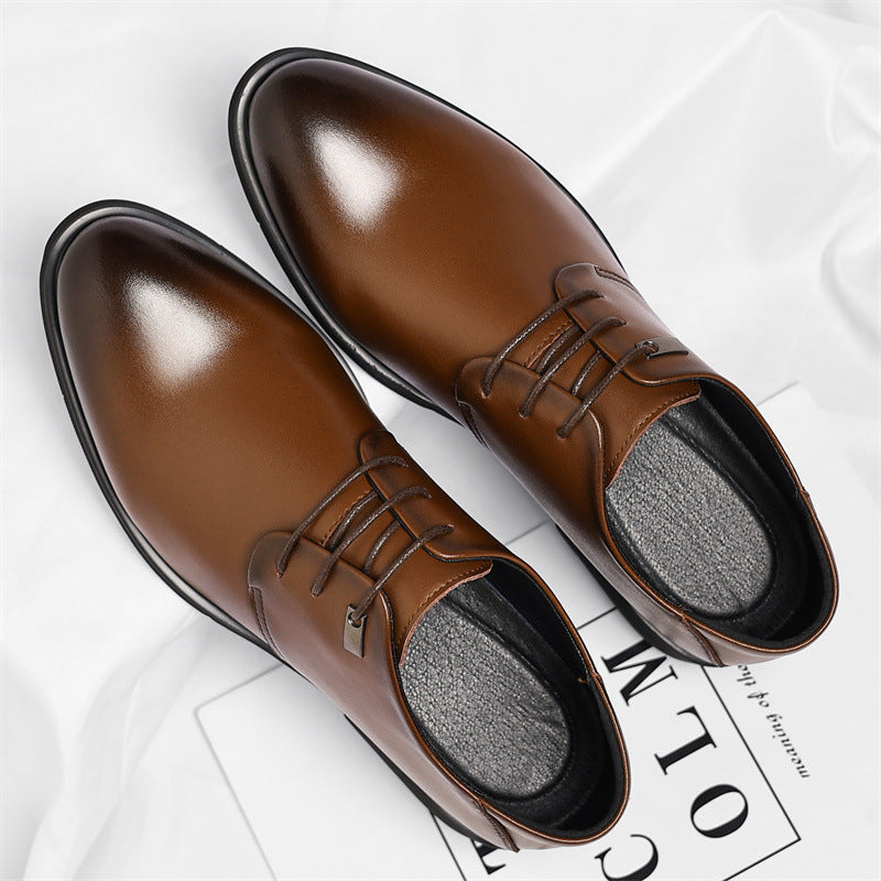 Men's Leather Plain-Toe Lace-Up Dress Shoes in Brown - additional view 3 | Hensley London