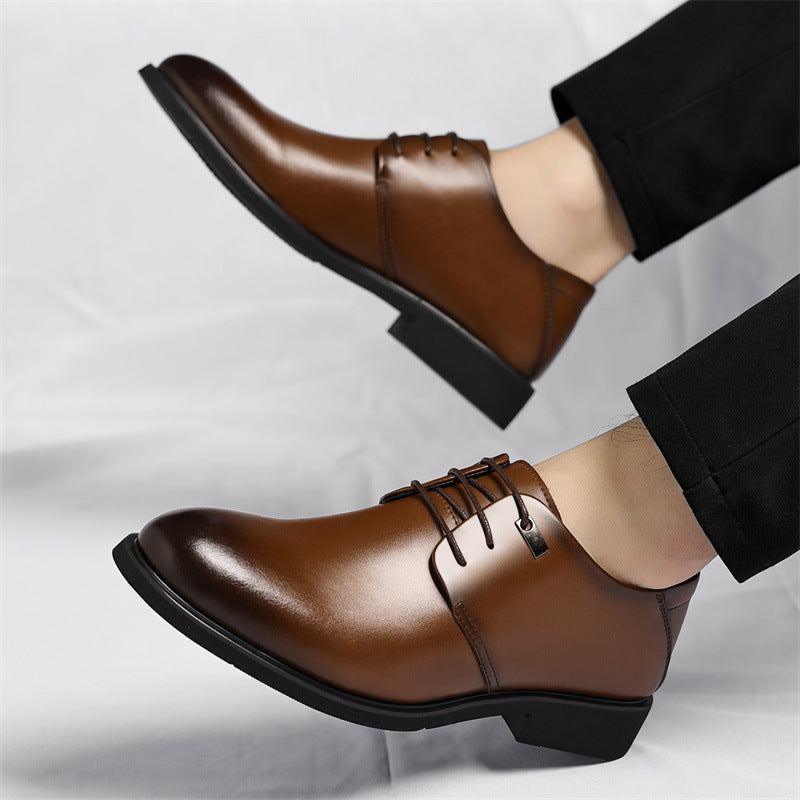 Men's Leather Plain-Toe Lace-Up Dress Shoes in Brown - additional view 4 | Hensley London