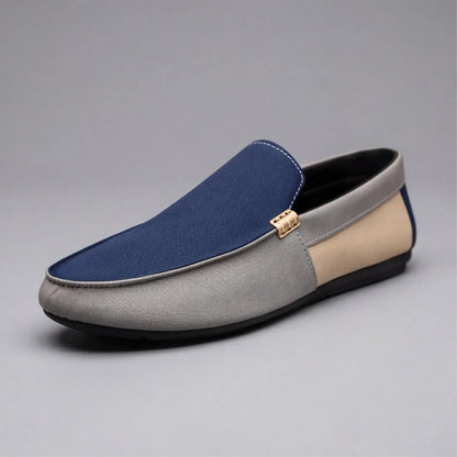 Men's Patchwork Canvas Slip-On Loafers – Cushioned Insole