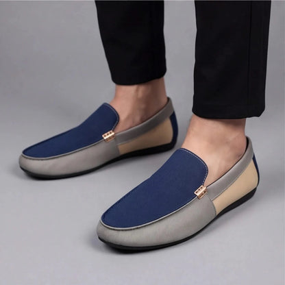 Men's Patchwork Canvas Slip-On Loafers – Cushioned Insole