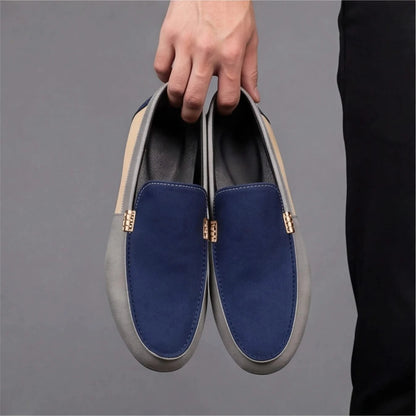 Men's Patchwork Canvas Slip-On Loafers – Cushioned Insole