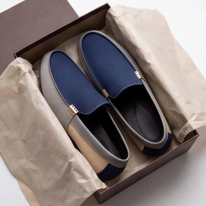 Men's Patchwork Canvas Slip-On Loafers – Cushioned Insole