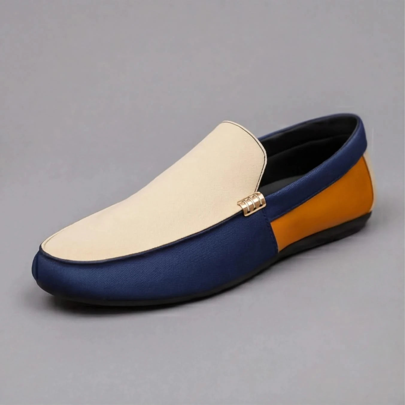 Men's Patchwork Canvas Slip-On Loafers – Cushioned Insole
