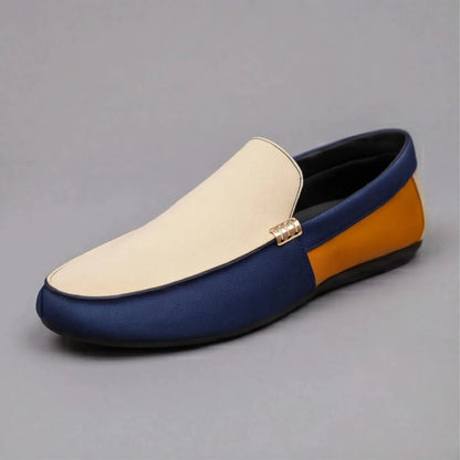 Men's Patchwork Canvas Slip-On Loafers – Cushioned Insole