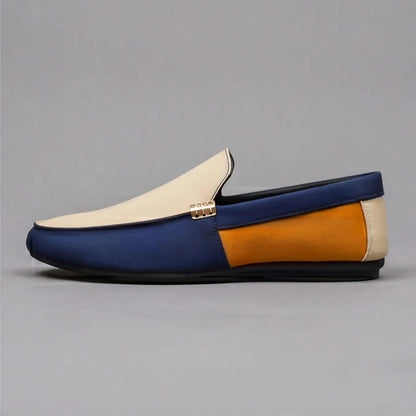 Men's Patchwork Canvas Slip-On Loafers – Cushioned Insole