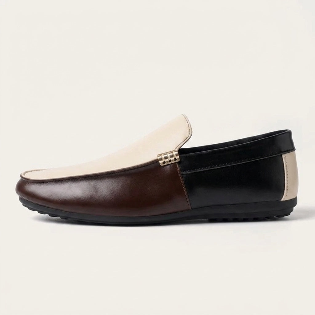Men's Two-Tone Leather Driving Loafers in Brown – side view | Hensley London