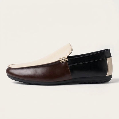 Men's Two-Tone Leather Driving Loafers in Brown – side view | Hensley London