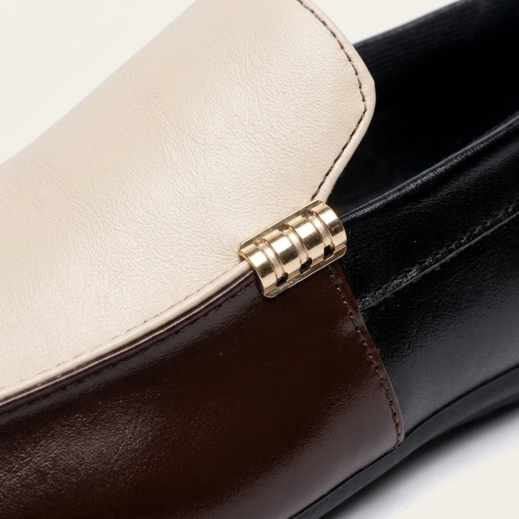 Men's Two-Tone Leather Driving Loafers in Brown – angled view | Hensley London