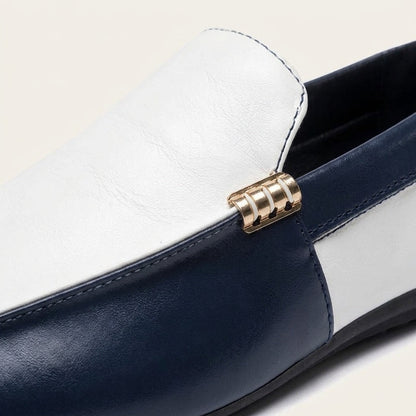 Men's Two-Tone Leather Driving Loafers in Navy – back view | Hensley London