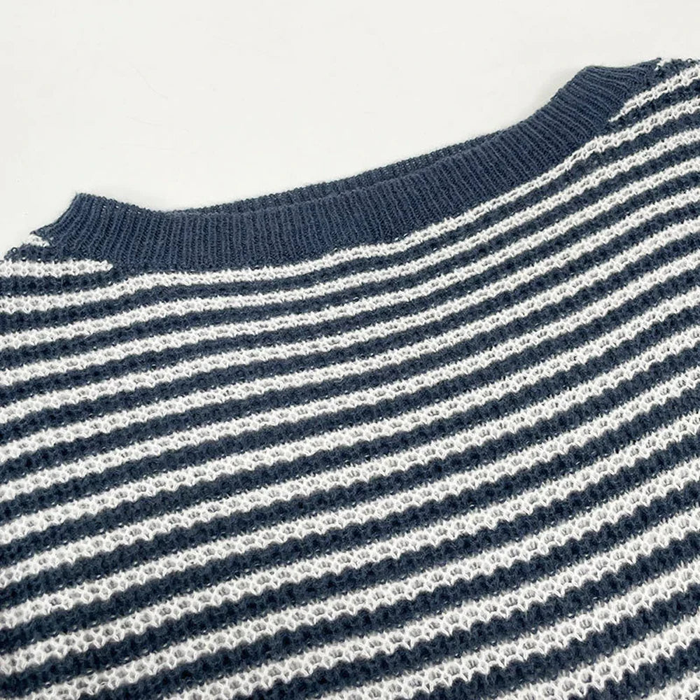 Women's Striped Wide-Neck Lantern-Sleeve Sweater – additional product view | Hensley London