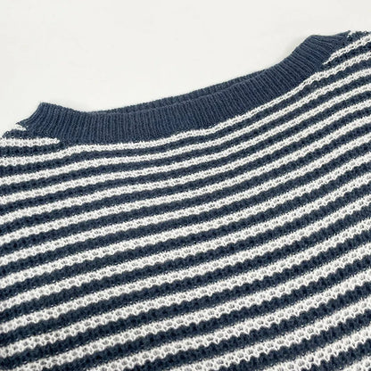Women's Striped Wide-Neck Lantern-Sleeve Sweater – additional product view | Hensley London