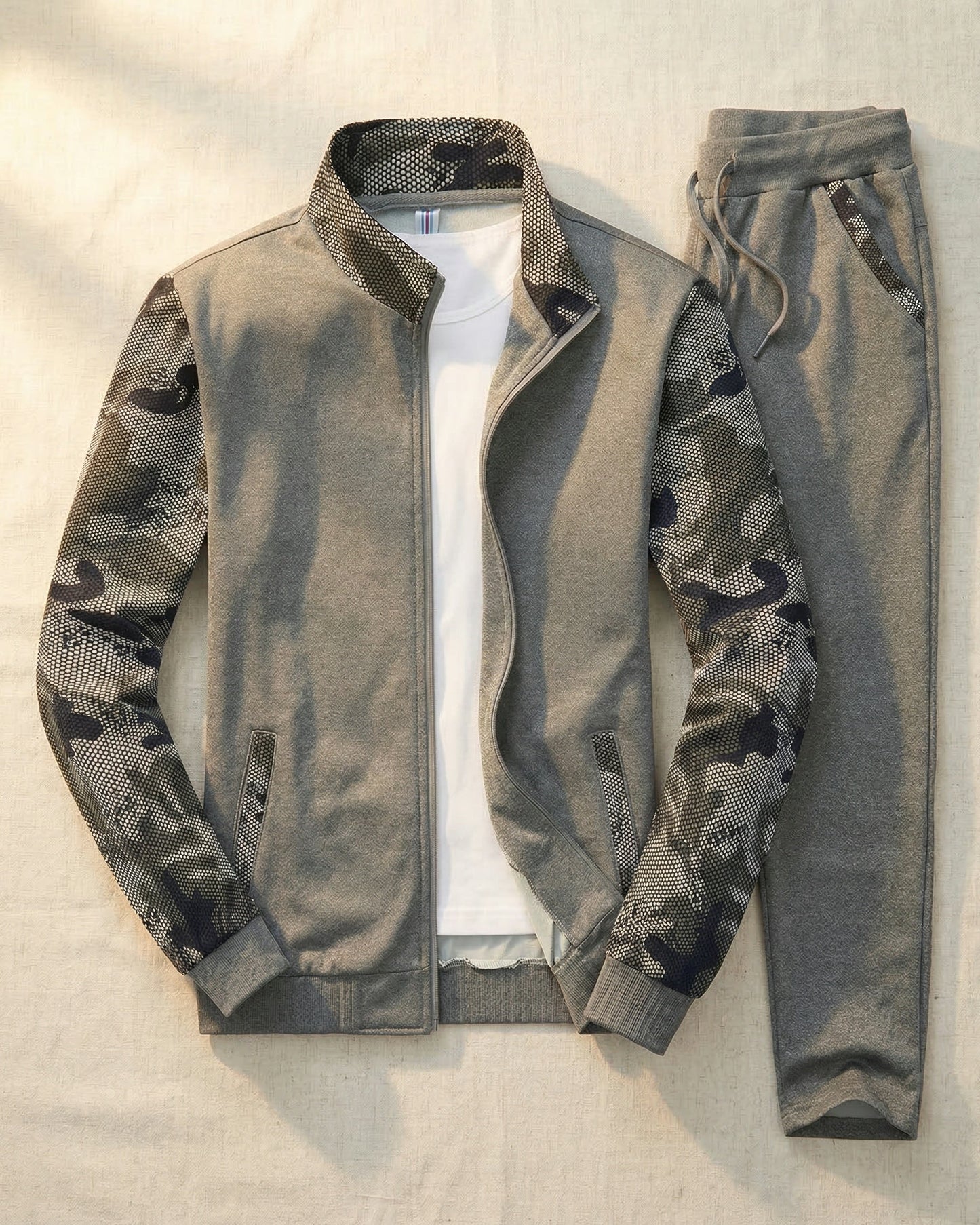 Men's Knit Zip-Front Track Set in Dark Gray – front view | Hensley London