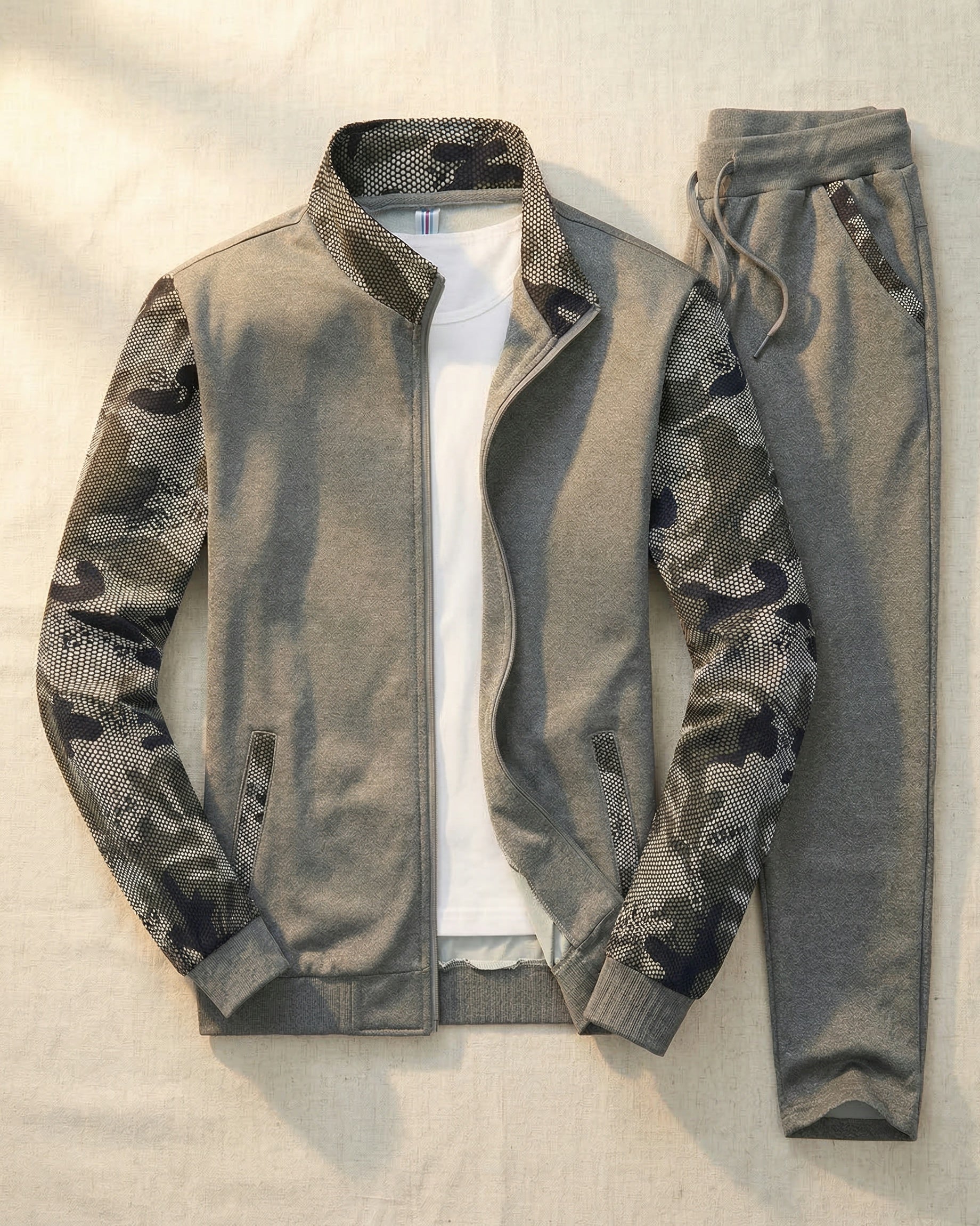 Men's Knit Zip-Front Track Set in Dark Gray – front view | Hensley London