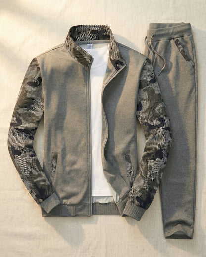 Men's Knit Zip-Front Track Set in Dark Gray – front view | Hensley London