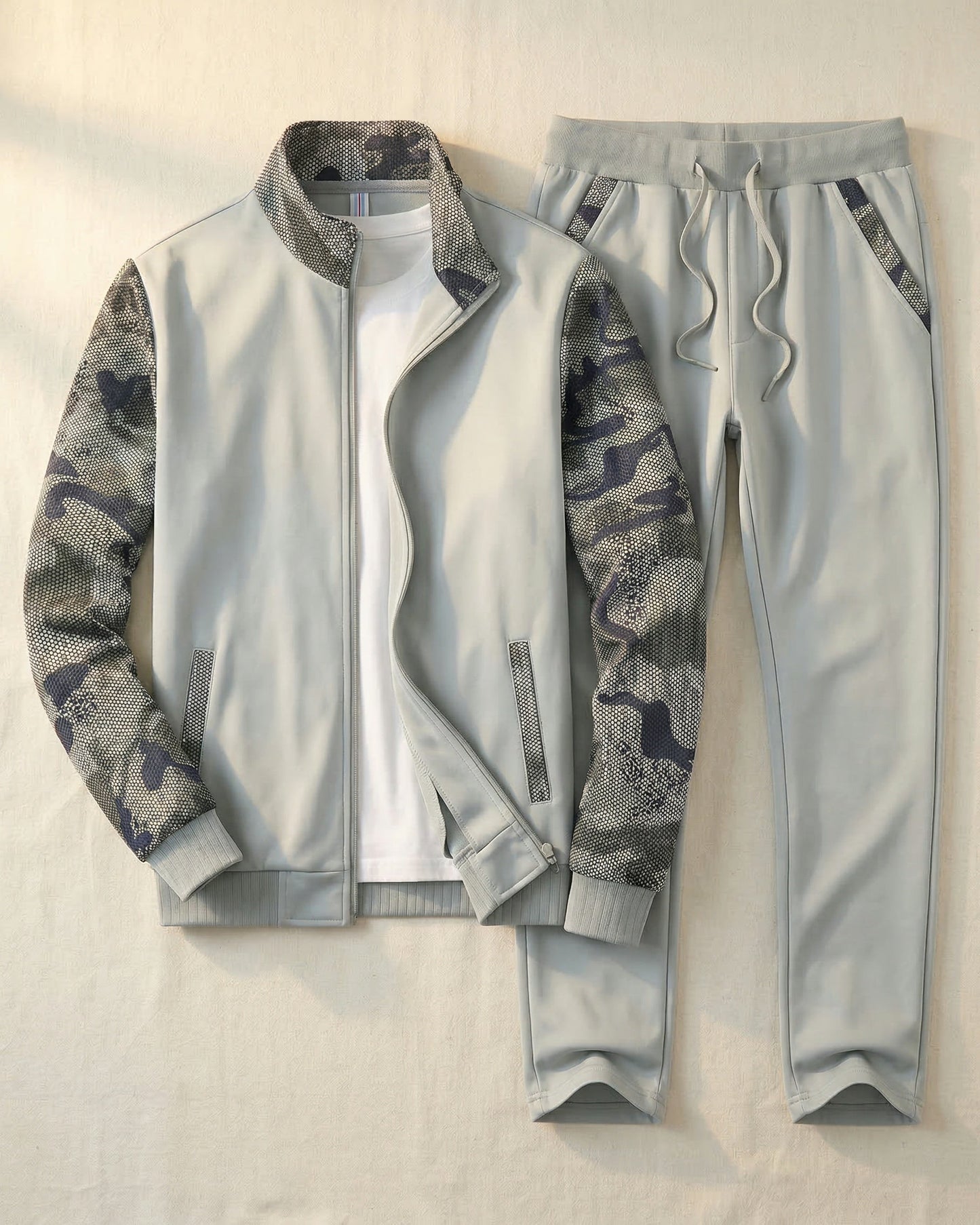 Men's Knit Zip-Front Track Set in Dark Gray – side view | Hensley London