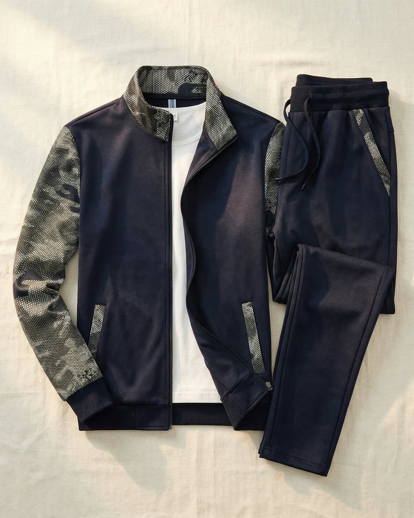 Men's Knit Zip-Front Track Set in Light Gray – front view | Hensley London