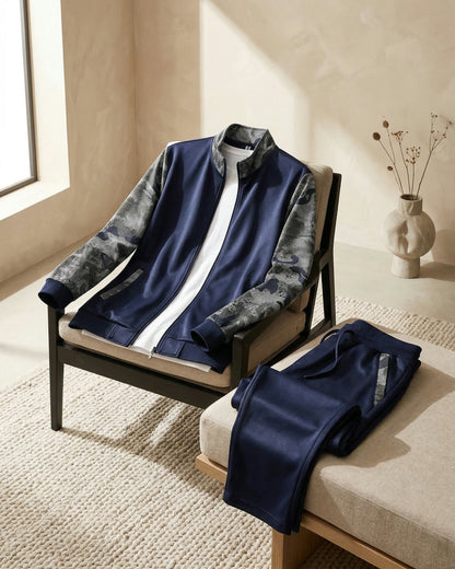 Men's Knit Zip-Front Track Set in Black – front view | Hensley London