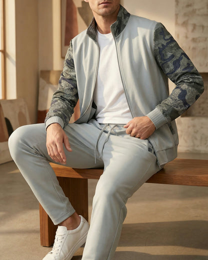 Men's Knit Zip-Front Track Set in Dark Gray – detail view | Hensley London