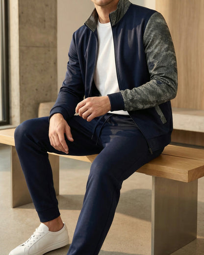 Men's Knit Zip-Front Track Set in Light Gray – detail view | Hensley London