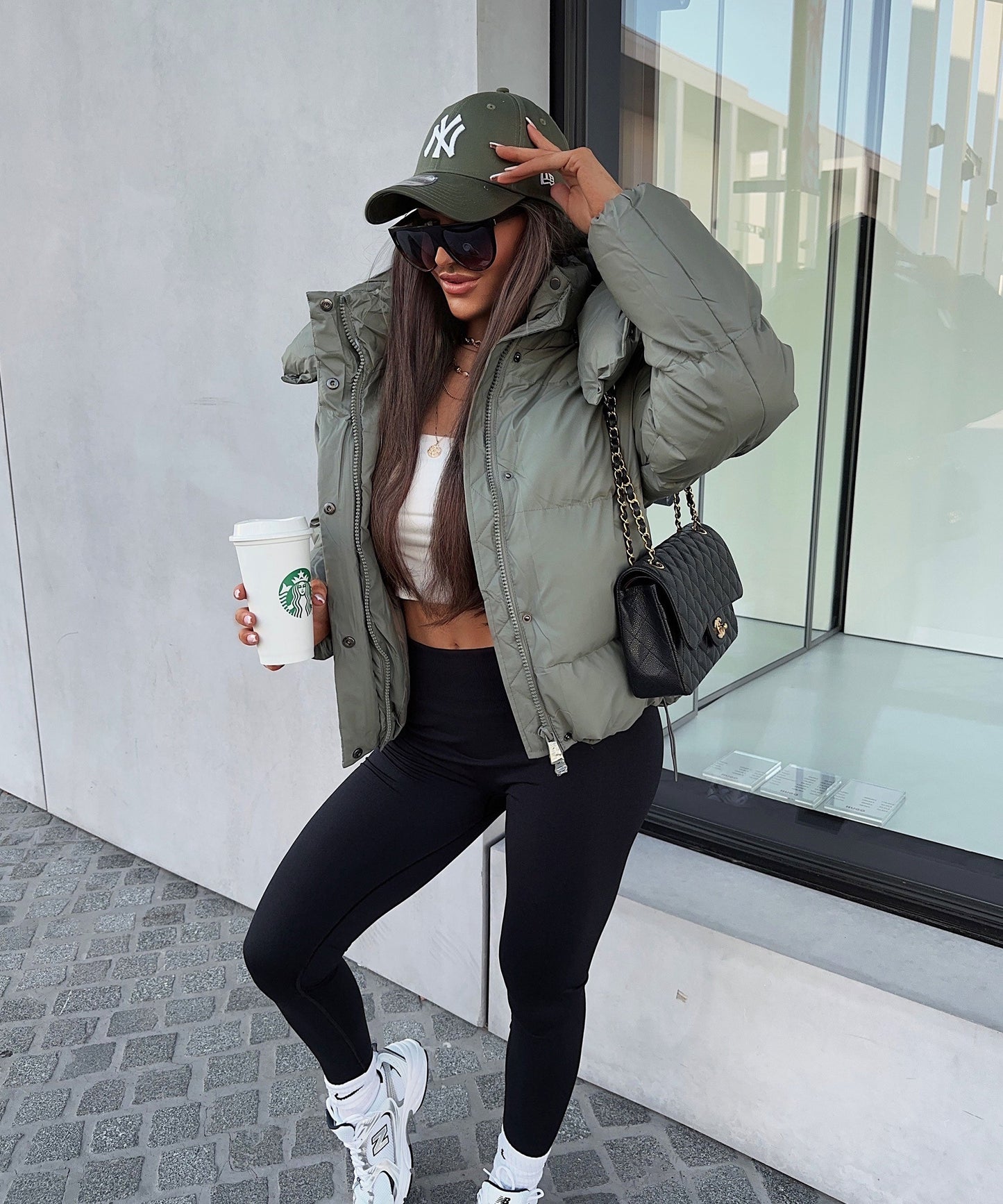 Women's Hooded Sweatshirt Khaki Leather - 1